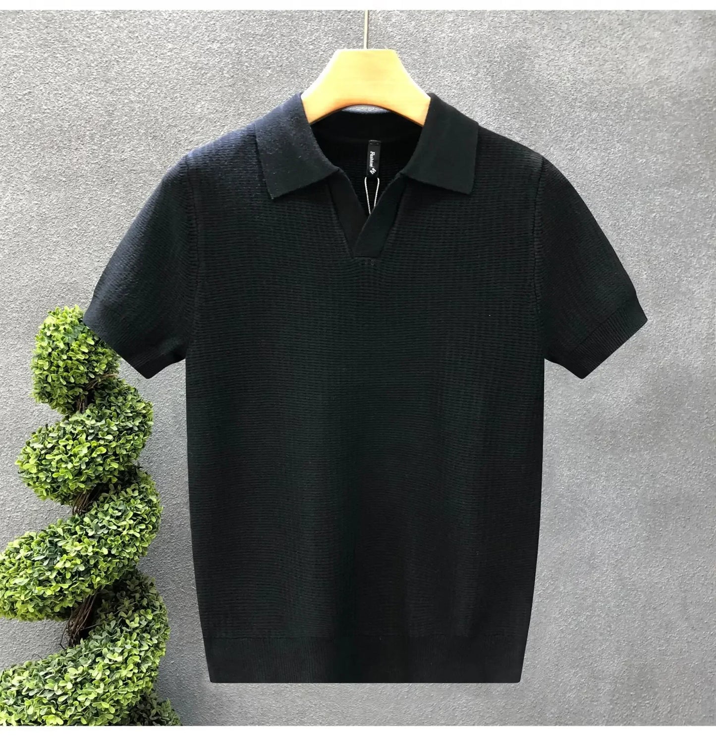 Casual Knitted Polo Shirt Men's Short Sleeve Cuban Collar T-Shirt Summer Fashion Individualistic Turn-down Collar Male Top