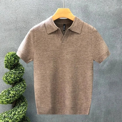 Casual Knitted Polo Shirt Men's Short Sleeve Cuban Collar T-Shirt Summer Fashion Individualistic Turn-down Collar Male Top