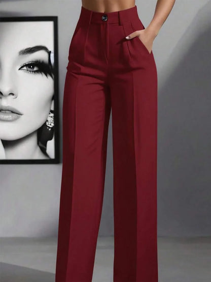 2025 model women's high-waisted, draping, straight-cut, minimalist suit pants