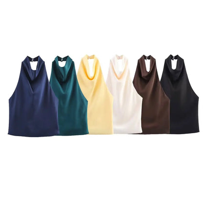 2026 Halter Tops For Women Satin Backless Short Top Female Summer Beach Top Woman off Shoulder Camisole Top Women