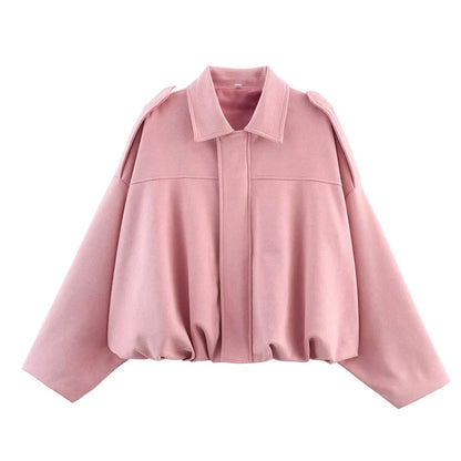 Turn-Down Collar Bomber Jackets Chic Top