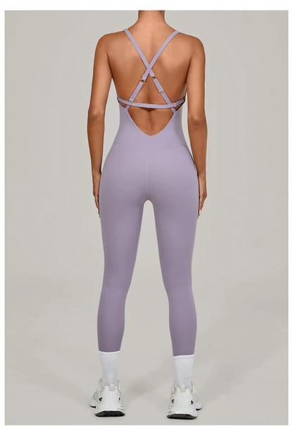 Women Adjustable Shoulder Straps Yoga Jumpsuit Dance-Inspired Backless Bodysuit Woman Tight-Fitting Workout Fitness One-Piece
