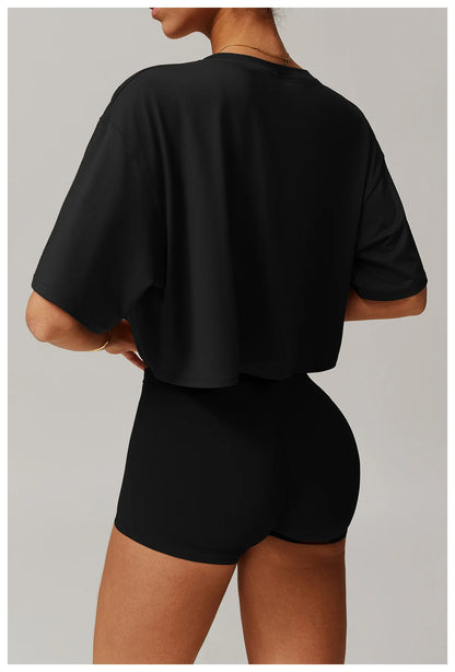 Loose Yoga Top Women Short Sleeve Gym Top Quick Dry Running Sports Shirt Fitness Woman Athletic Cropped Tops Push Up Active Wear