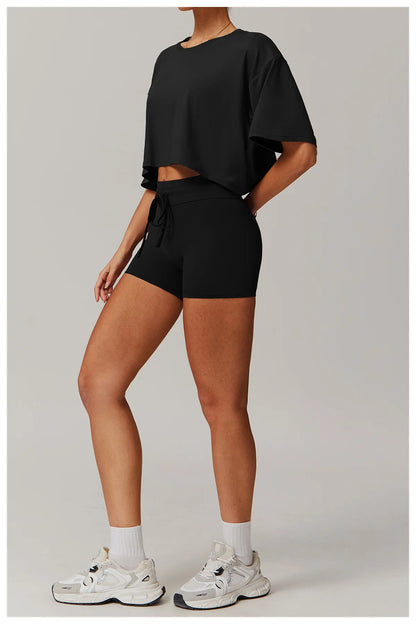 Loose Yoga Top Women Short Sleeve Gym Top Quick Dry Running Sports Shirt Fitness Woman Athletic Cropped Tops Push Up Active Wear