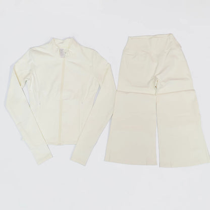 Women's Long Sleeve Sports Jacket with Pocket Outdoor Fall/Winter Gym Suit Yoga Workout Two-Piece Fitness Outfit Female