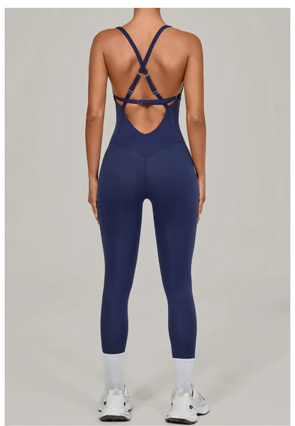 Women Adjustable Shoulder Straps Yoga Jumpsuit Dance-Inspired Backless Bodysuit Woman Tight-Fitting Workout Fitness One-Piece