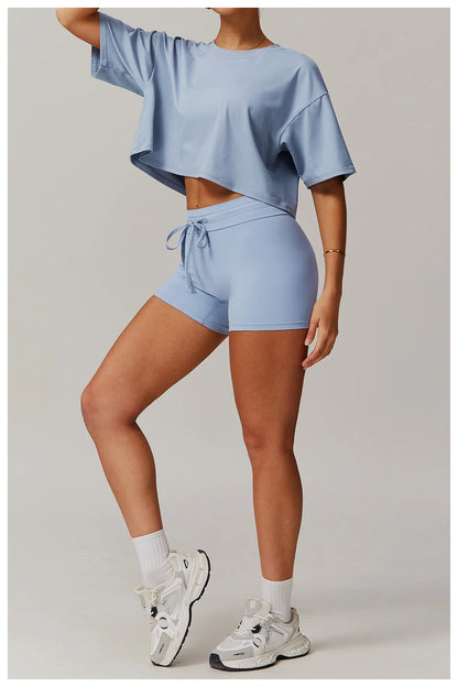 Loose Yoga Top Women Short Sleeve Gym Top Quick Dry Running Sports Shirt Fitness Woman Athletic Cropped Tops Push Up Active Wear