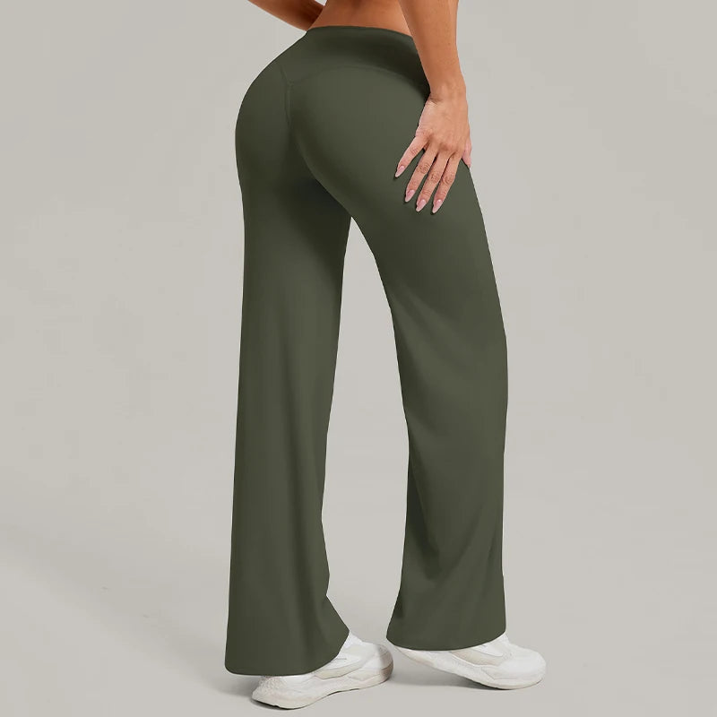 Women’s Straight-Leg Sports Pants – Wide Leg Yoga Leggings, Pilates, Gym, Fitness Tights, Naked Feeling Compression Pants