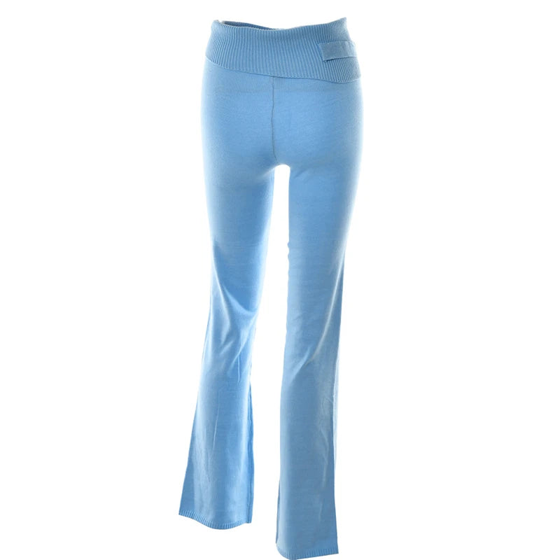 Ribbed Knit Tracksuit – Slim Hooded Crop Top & High-Waist Flare Pants (2-Piece Set)