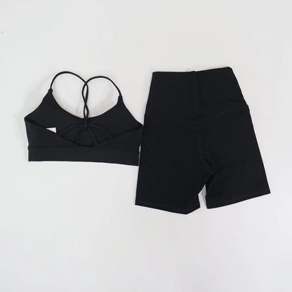 2Pcs Women's Cross-Back Two-Piece Sports Set Comfortable Yoga Fitness Wear Athletic Apparel Bra And Workout Clothing Set Female