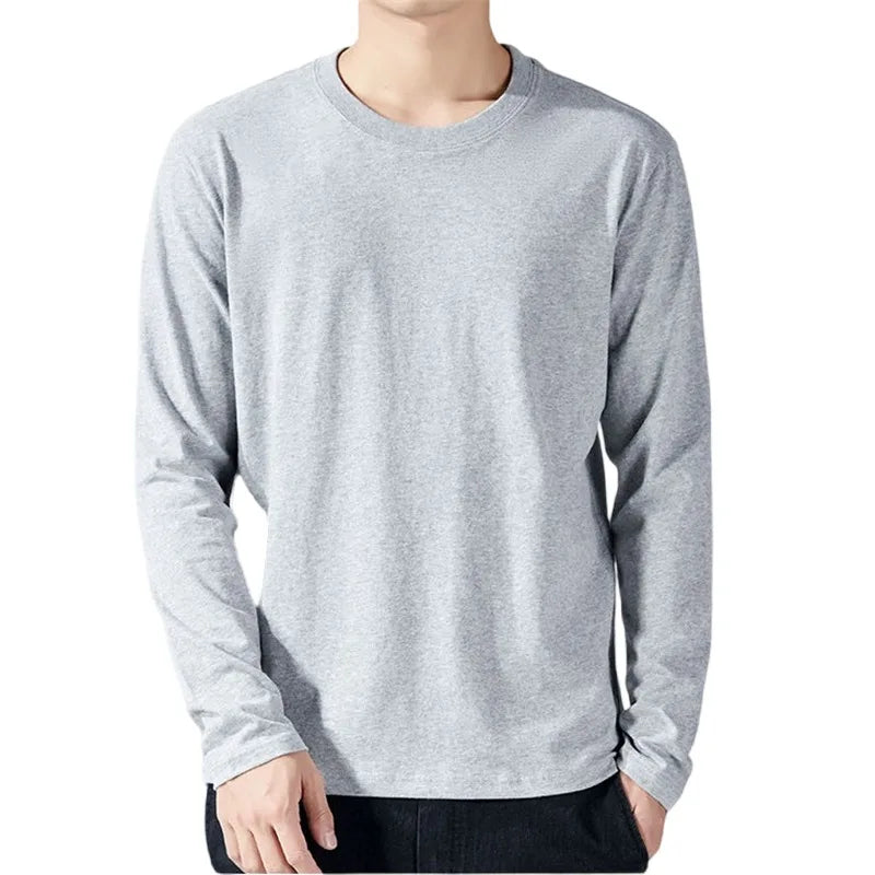 Men’s Cotton Long Sleeve T-Shirt – Solid Color Casual Tops for Spring & Autumn Undershirts