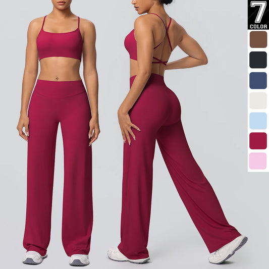 Backless Cross Bra Wide Leg Pants Sports Set