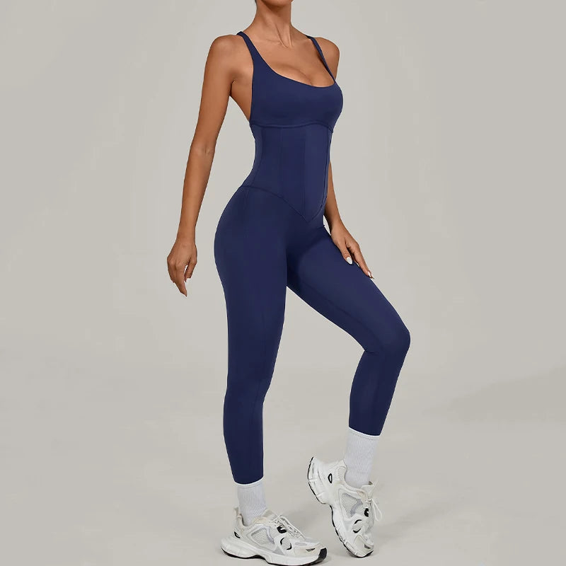 Women Adjustable Shoulder Straps Yoga Jumpsuit Dance-Inspired Backless Bodysuit Woman Tight-Fitting Workout Fitness One-Piece
