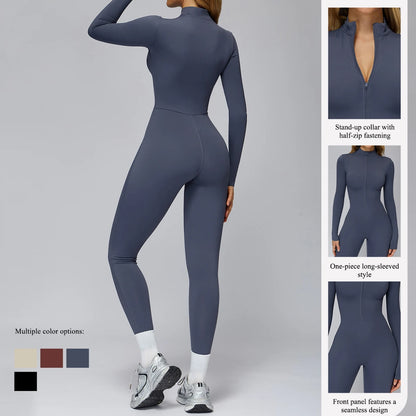 Women's Autumn/Winter Fitness Jumpsuit Tight-Fitting Fleece-Lined Yoga Jumpsuit Outdoor Thermal Jumpsuit Running & Fitness Wear