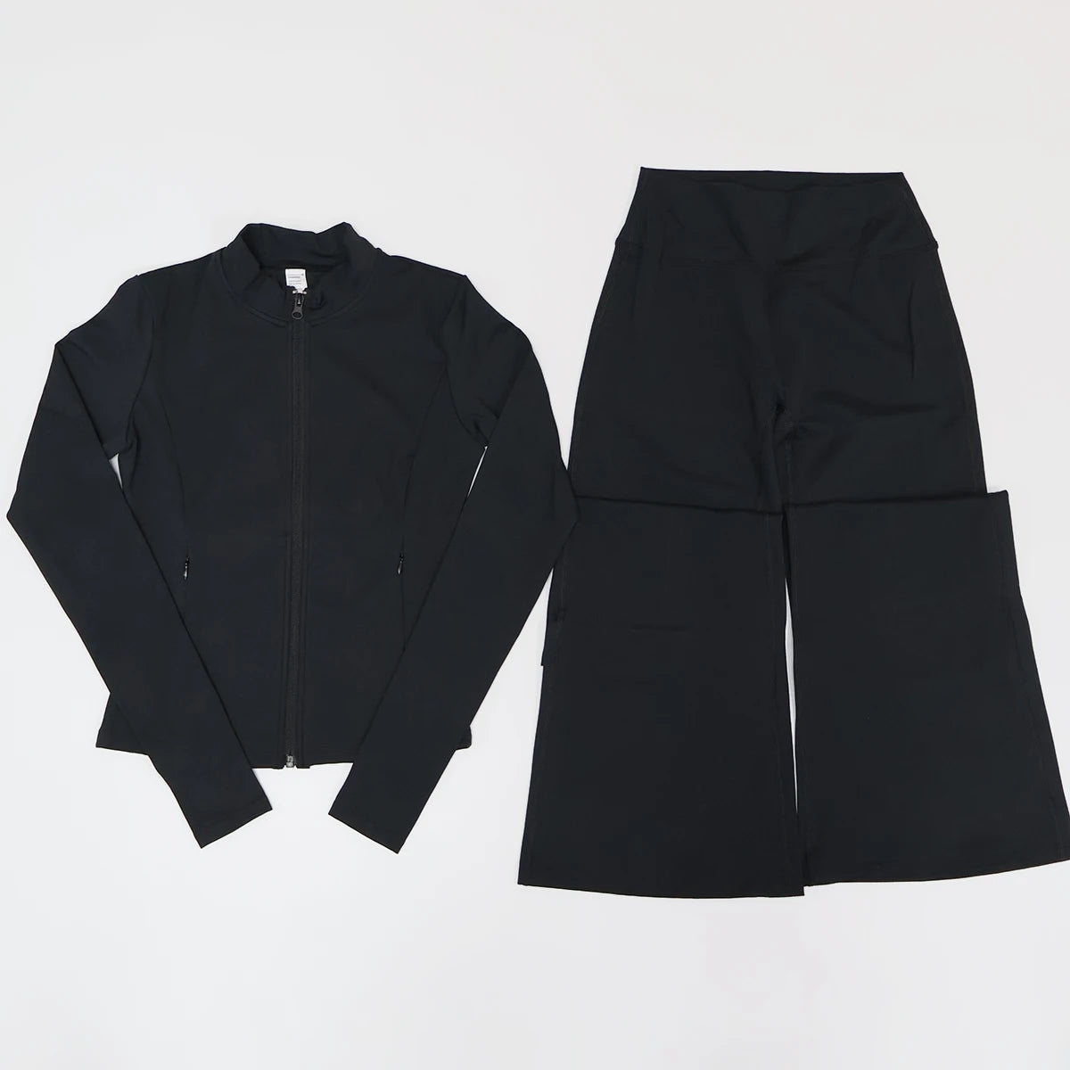 Women's Long Sleeve Sports Jacket with Pocket Outdoor Fall/Winter Gym Suit Yoga Workout Two-Piece Fitness Outfit Female