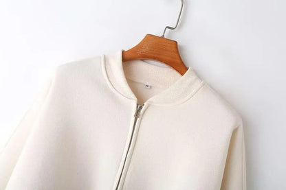 Zipper Pilot Jacket Sweatshirt Style Loose High Waist Fleece Pants Cotton Streetwear Series Women's Fashion Set