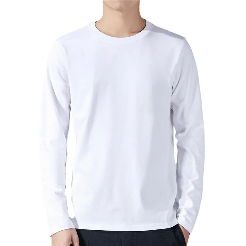 Men’s Cotton Long Sleeve T-Shirt – Solid Color Casual Tops for Spring & Autumn Undershirts