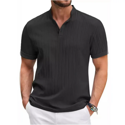 2025 Summer New Men's quick-drying Shirts Striped Jacquard Shirt Breathable Casual Comfortable Stylish Casual Short-Sleeved Top
