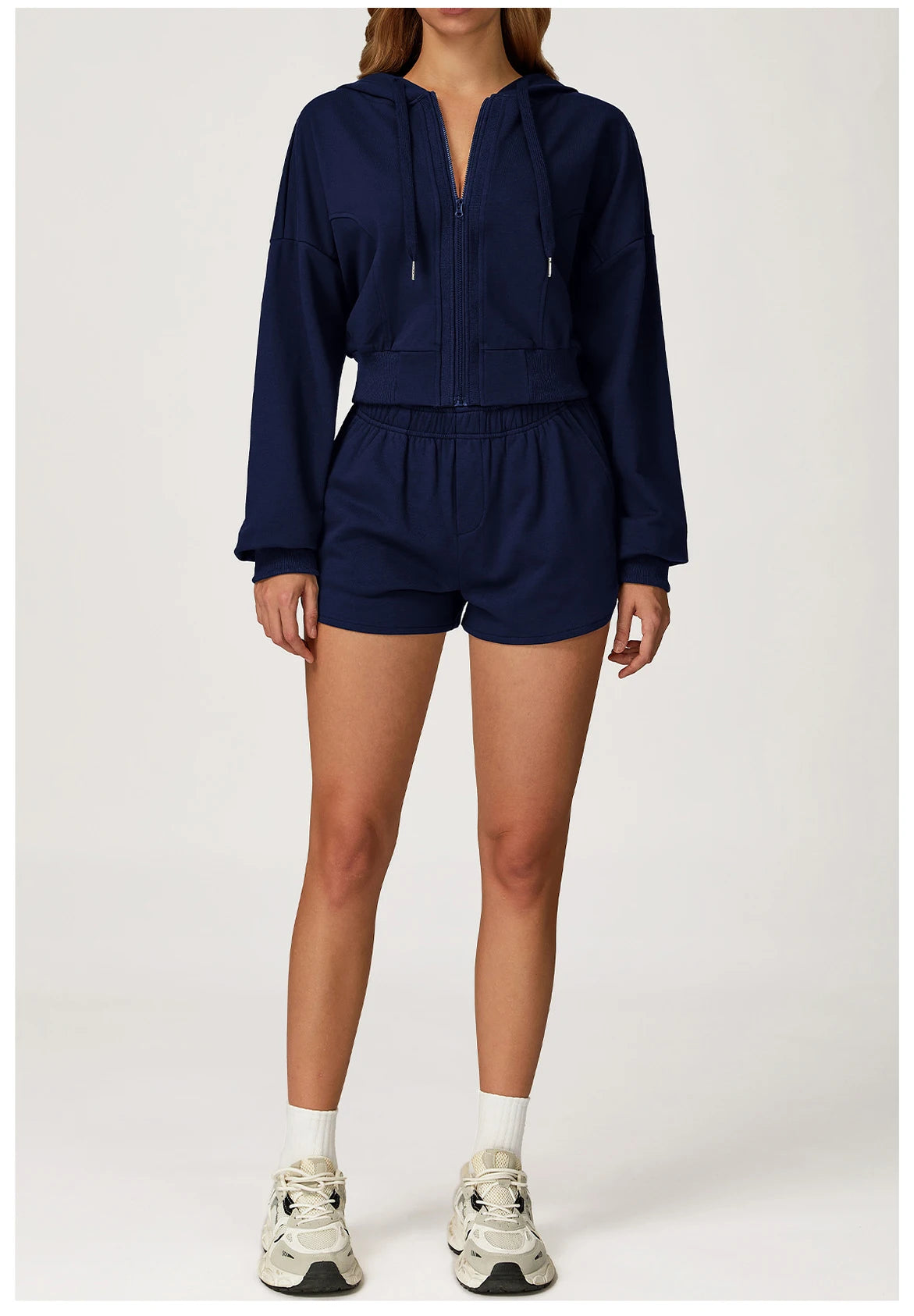 Winter 2-piece Sports Hoodie Set Women's Tracksuit Zipper Loose Long Sleeved Hooded Slimming Yoga Pants Set Running Fitness Set