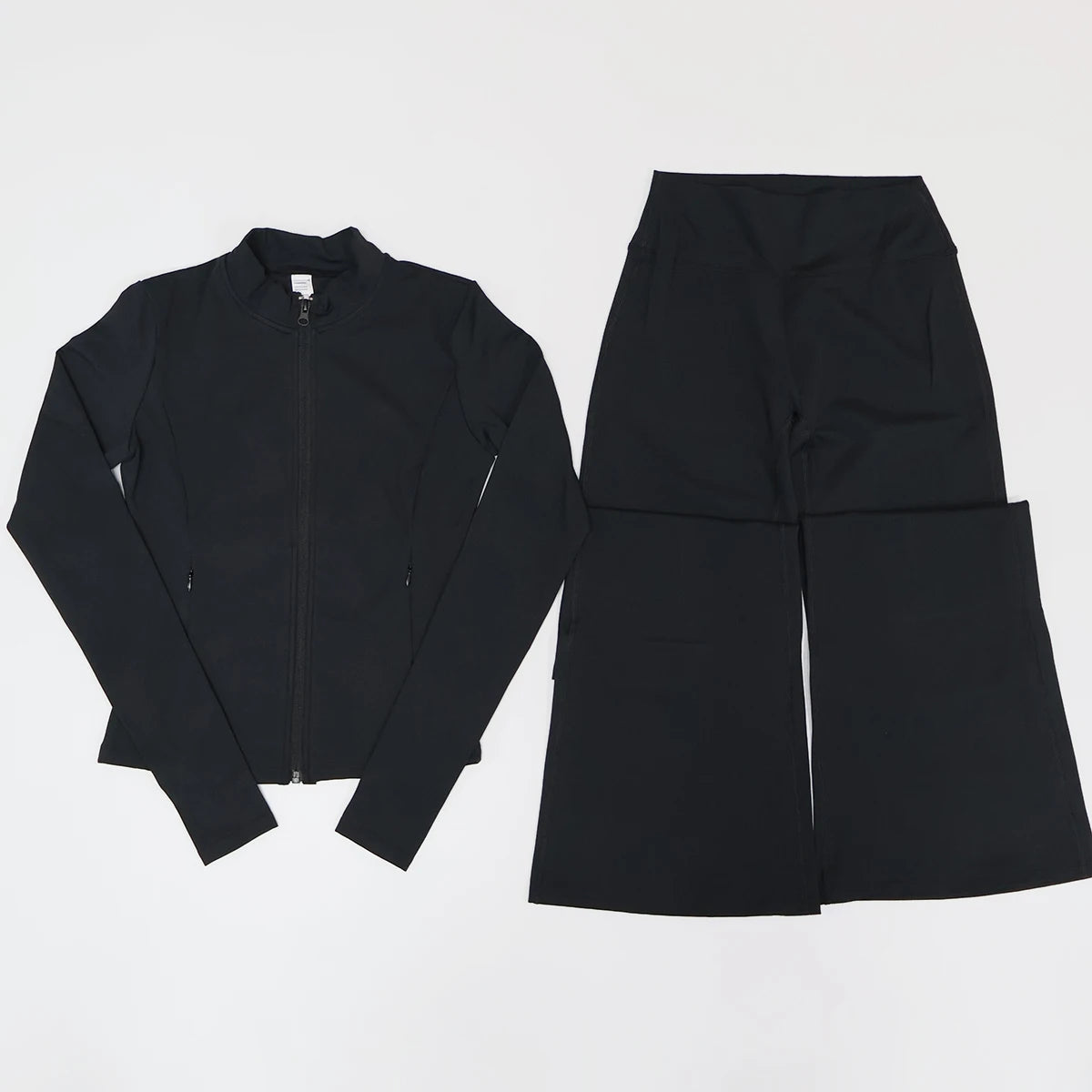 Women's Long Sleeve Sports Jacket with Pocket Outdoor Fall/Winter Gym Suit Yoga Workout Two-Piece Fitness Outfit Female