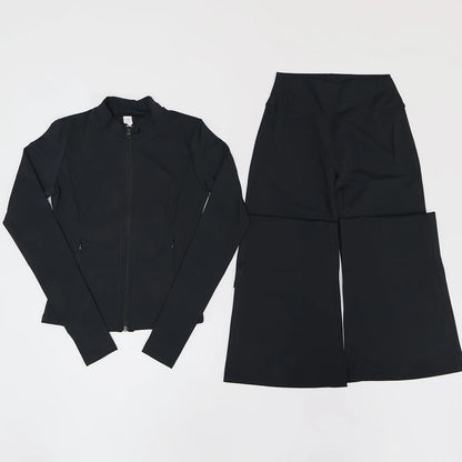 Women's Long Sleeve Sports Jacket with Pocket Outdoor Fall/Winter Gym Suit Yoga Workout Two-Piece Fitness Outfit Female