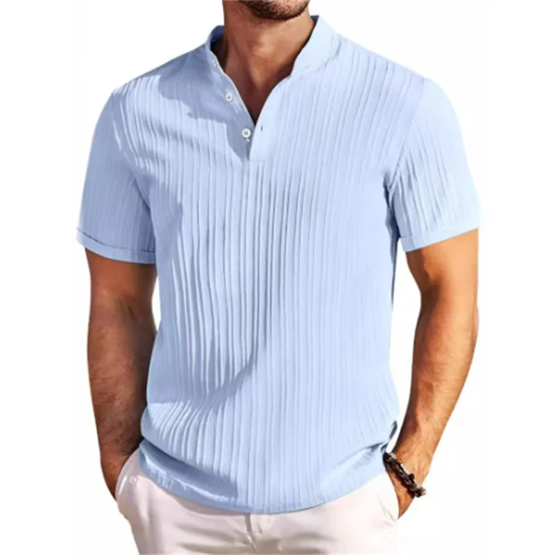 2025 Summer New Men's quick-drying Shirts Striped Jacquard Shirt Breathable Casual Comfortable Stylish Casual Short-Sleeved Top