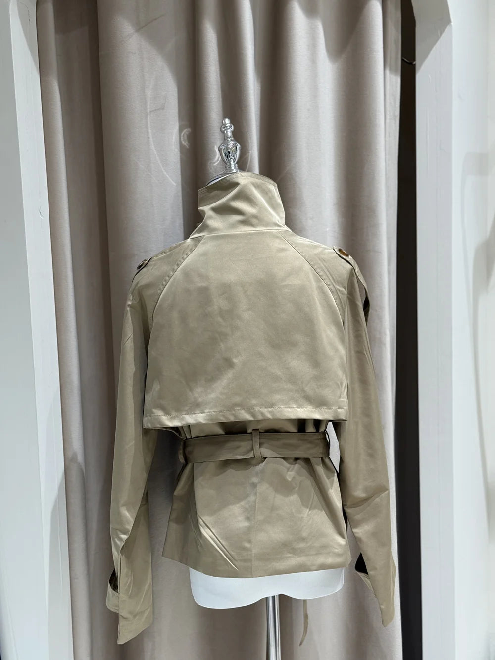 Belted Waist Cropped Trench Coat