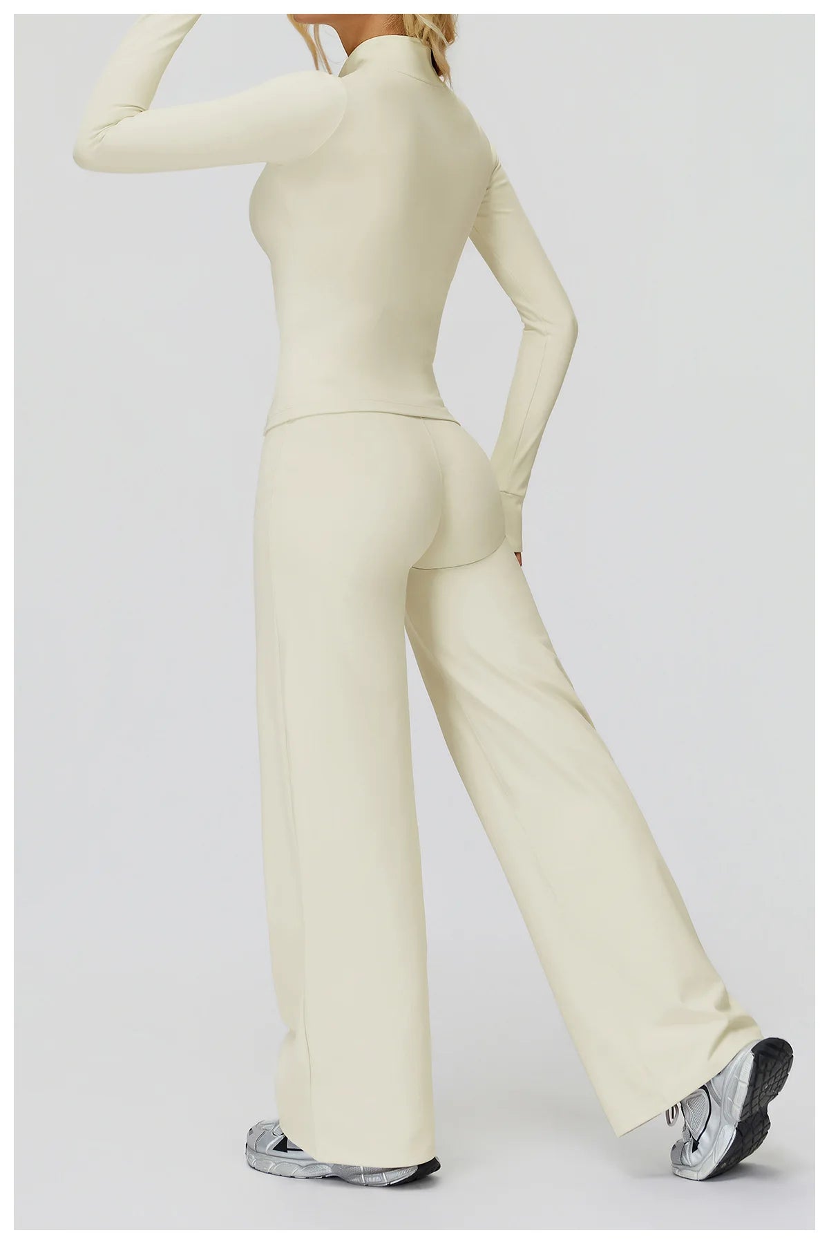 2Pcs Women's Long Sleeve Sports Jacket Zipper Gym Suit Outdoor Sportswear Yoga Workout Two-Piece Fitness Set Female Outfit