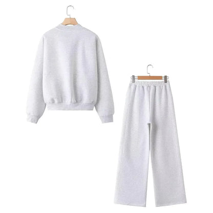 Zipper Pilot Jacket Sweatshirt Style Loose High Waist Fleece Pants Cotton Streetwear Series Women's Fashion Set