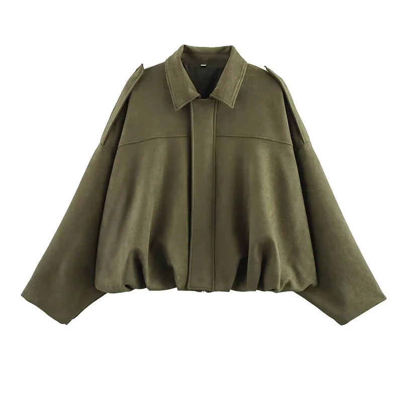 Turn-Down Collar Bomber Jackets Chic Top