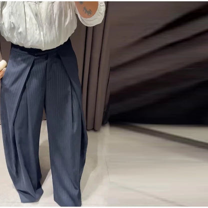 Fashion Chic Irregular Striped Long Pants For Women High Waist Loose Trouser 2025 Autumn Winter Fashion Female Daily Casual Pant