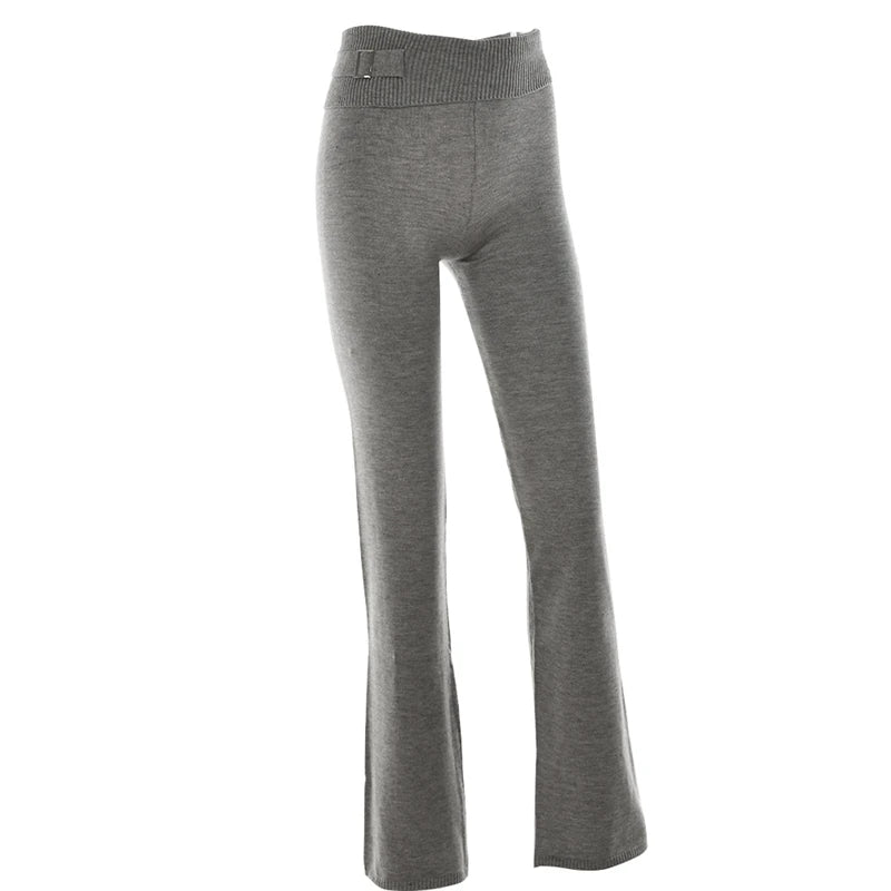 Ribbed Knit Tracksuit – Slim Hooded Crop Top & High-Waist Flare Pants (2-Piece Set)