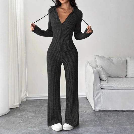 Solid Color Casual Slim Pants Sets For Women 2025 Elegant Autumn Women's Two Pieces Suit Full Trouser Set Female Outfit Clothes