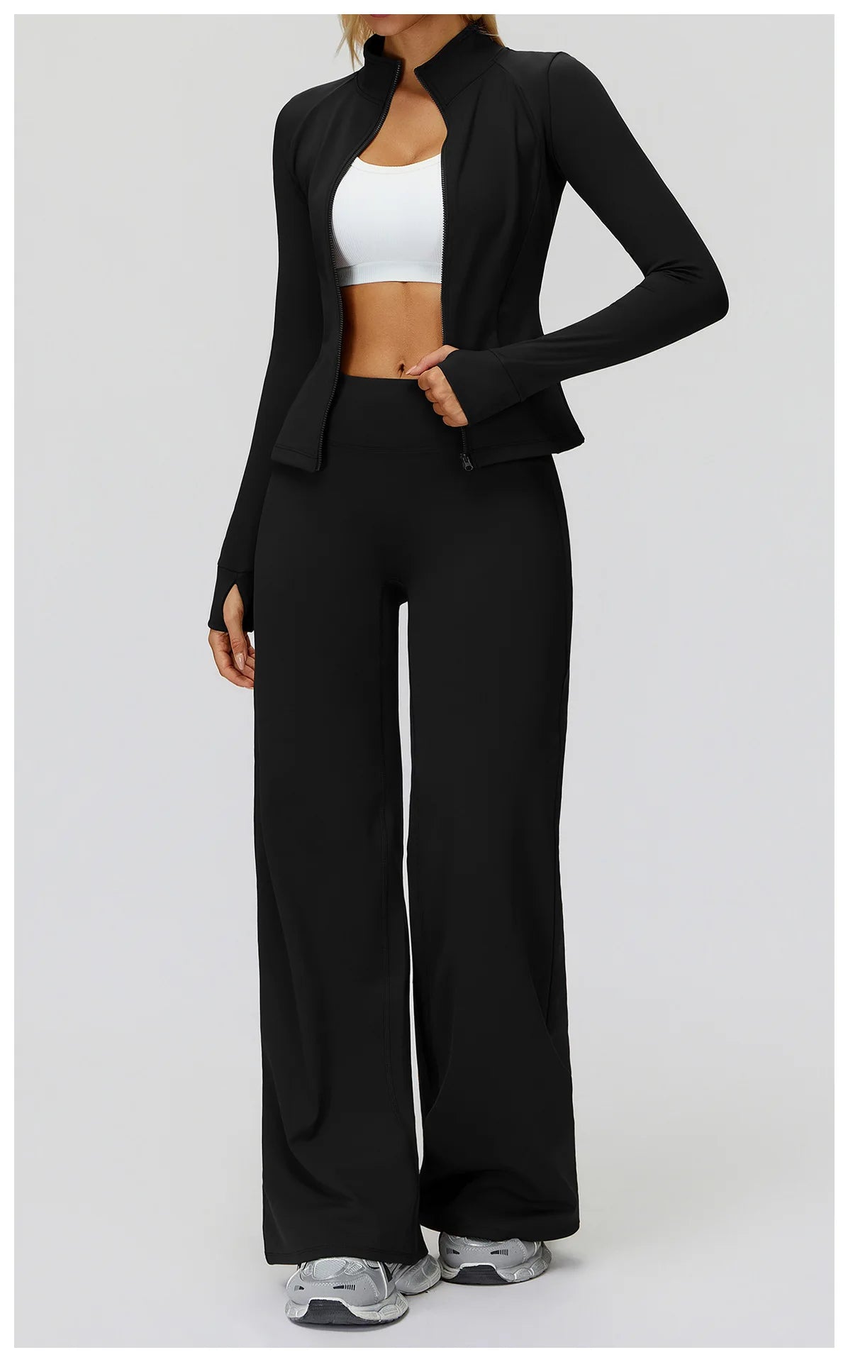 2Pcs Women's Long Sleeve Sports Jacket Zipper Gym Suit Outdoor Sportswear Yoga Workout Two-Piece Fitness Set Female Outfit