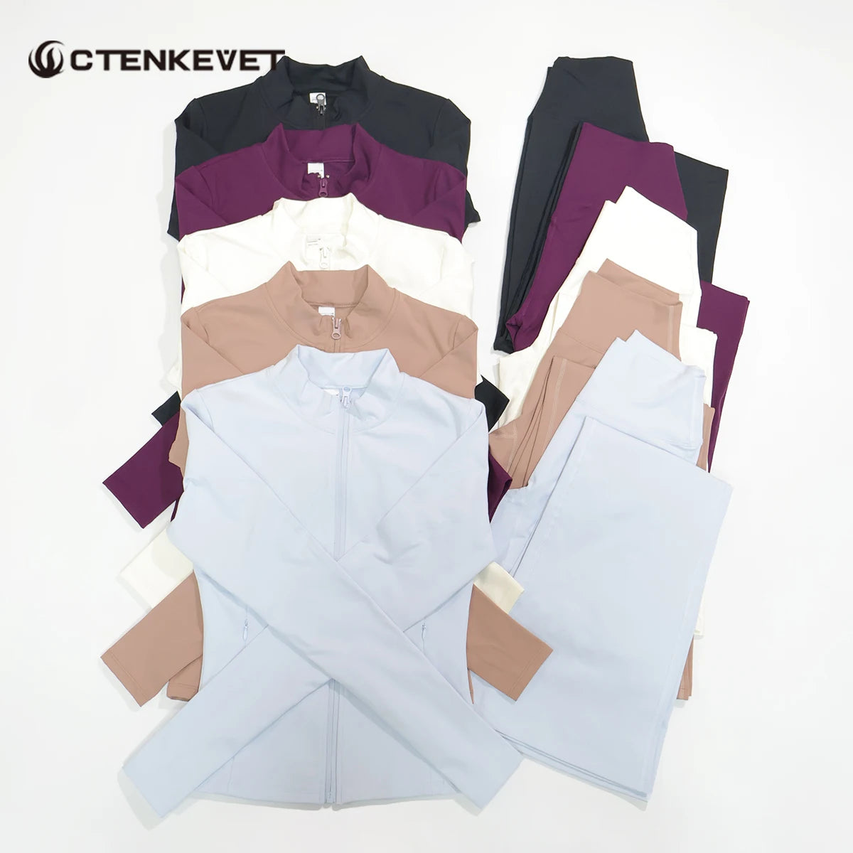 Women's Long Sleeve Sports Jacket with Pocket Outdoor Fall/Winter Gym Suit Yoga Workout Two-Piece Fitness Outfit Female