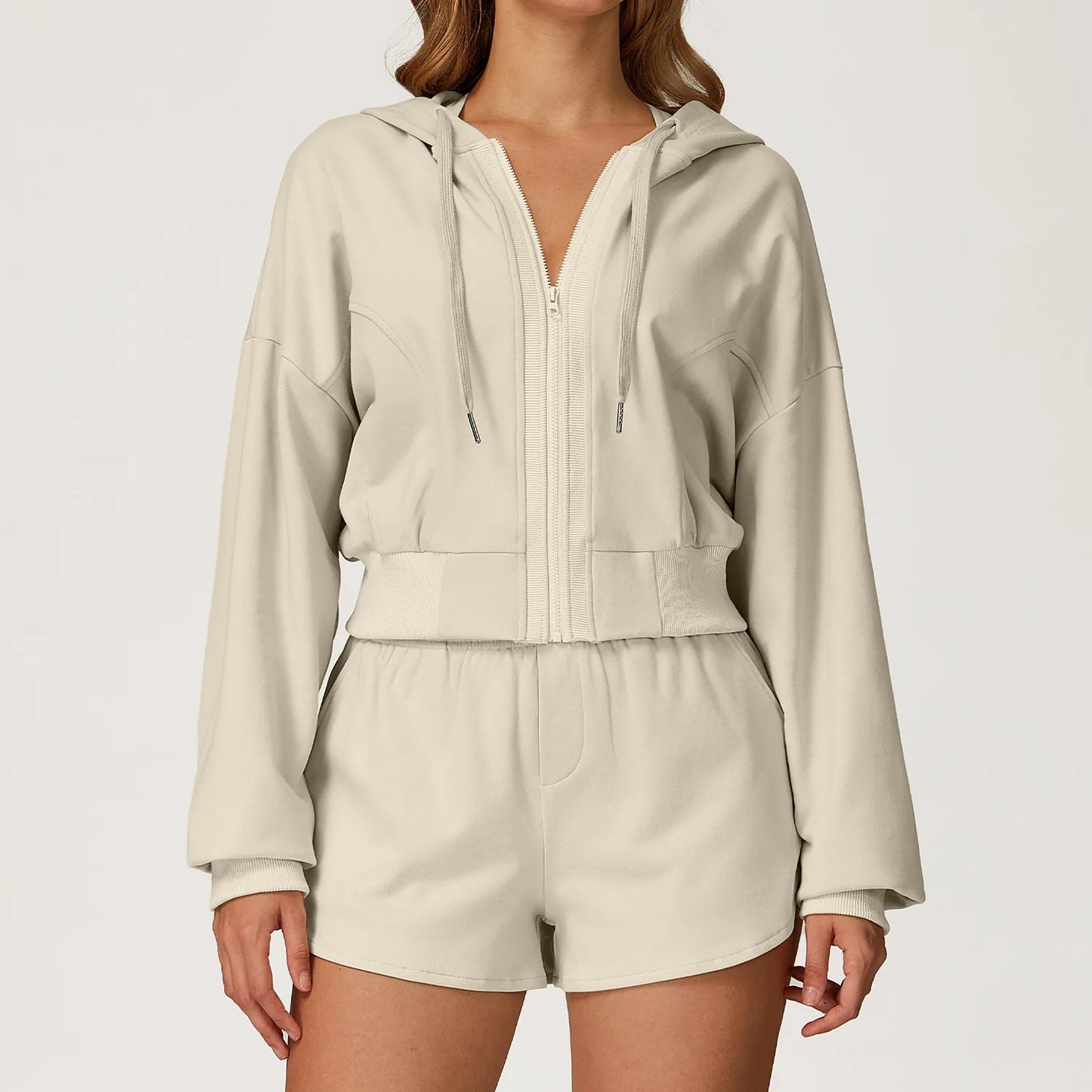 Winter 2-piece Sports Hoodie Set Women's Tracksuit Zipper Loose Long Sleeved Hooded Slimming Yoga Pants Set Running Fitness Set