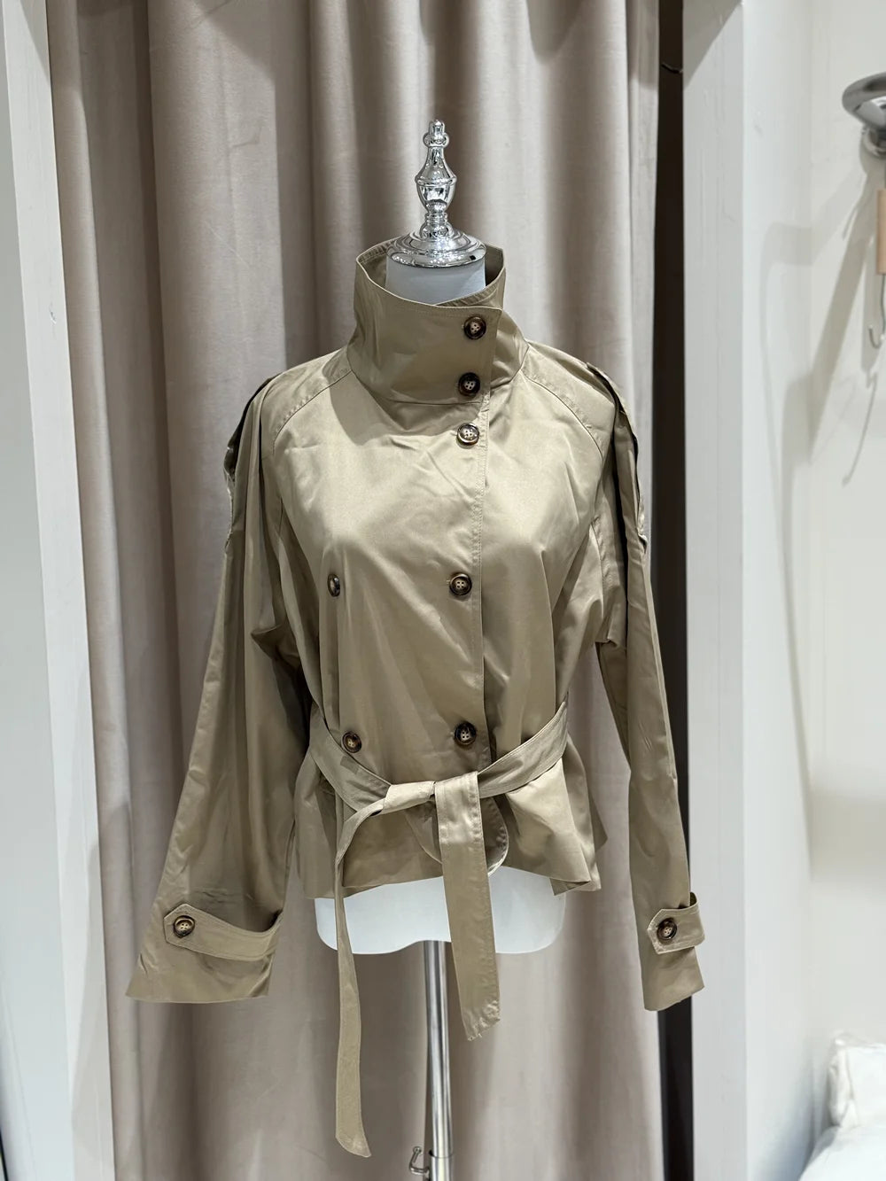 Belted Waist Cropped Trench Coat