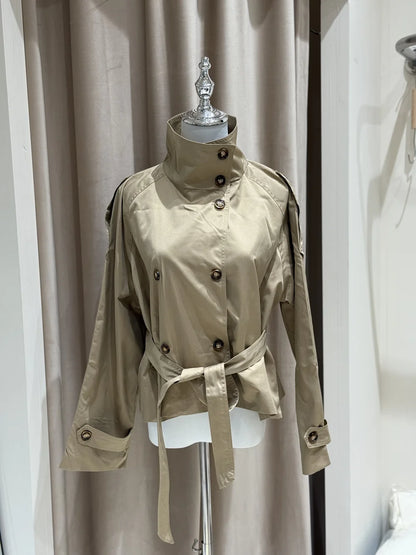 Belted Waist Cropped Trench Coat