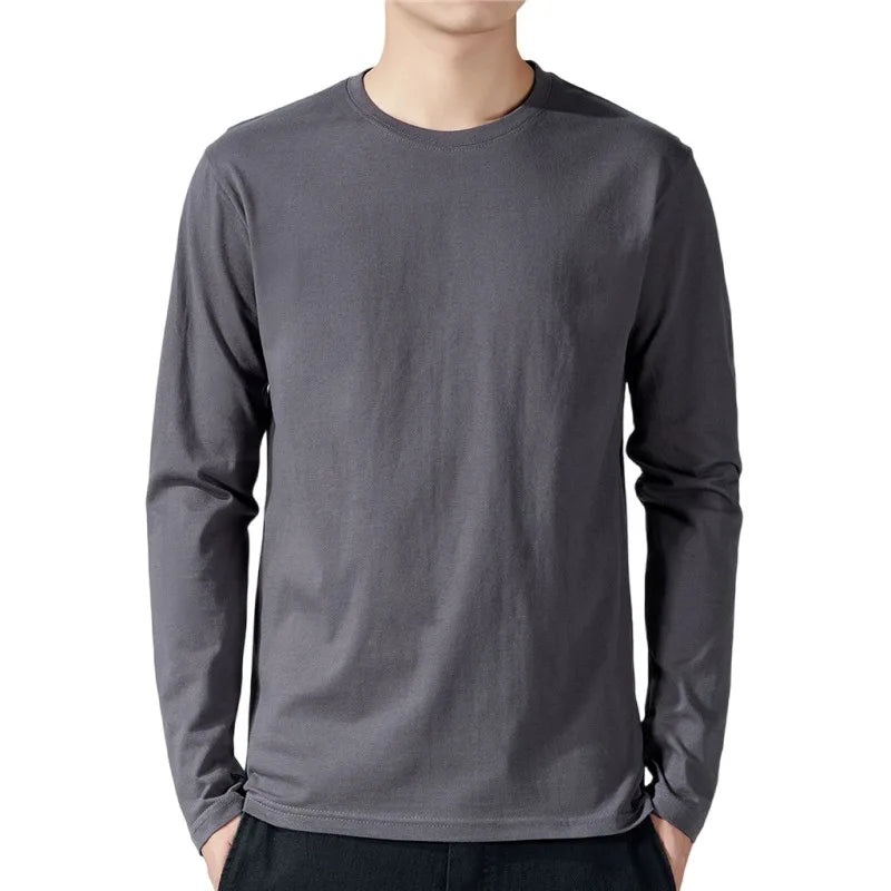 Men’s Cotton Long Sleeve T-Shirt – Solid Color Casual Tops for Spring & Autumn Undershirts