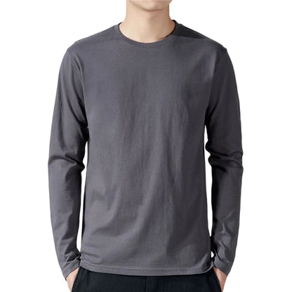 Men’s Cotton Long Sleeve T-Shirt – Solid Color Casual Tops for Spring & Autumn Undershirts