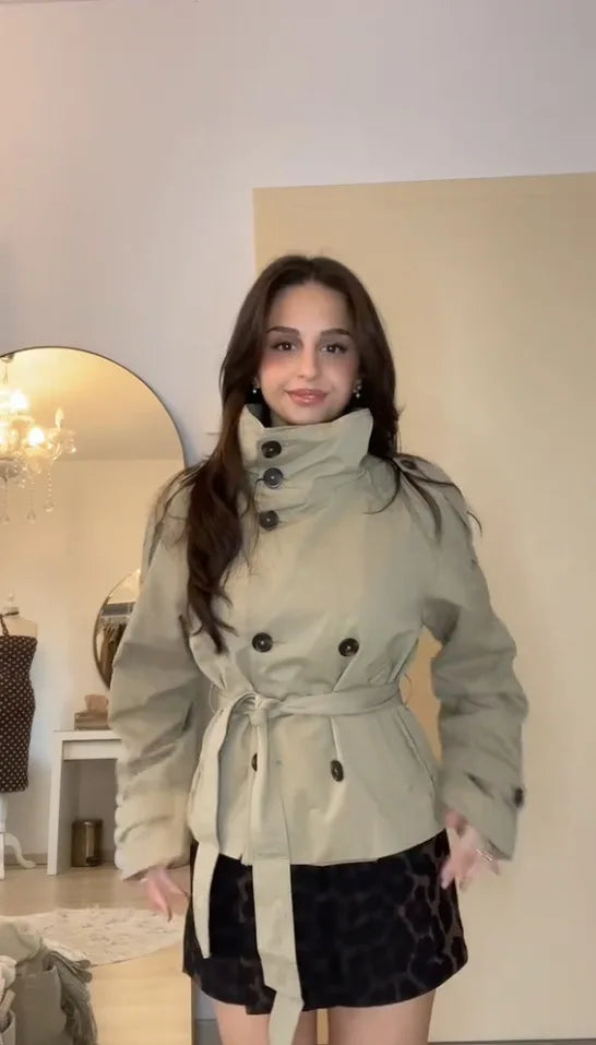 Belted Waist Cropped Trench Coat