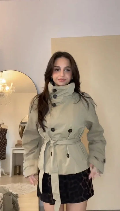 Belted Waist Cropped Trench Coat