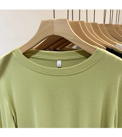 Fashion Long Sleeved T-shirt Women's Solid O-Neck Ice Silk Bottoming Shirt Spring Autumn New Pullover Simple Casual Tops