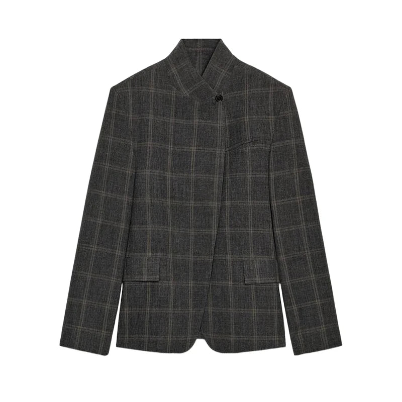 Elegant Plaid Double Breasted Woolen Coat