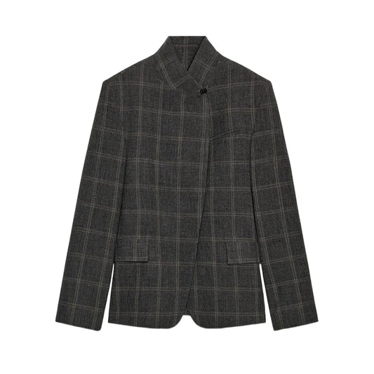 Elegant Plaid Double Breasted Woolen Coat