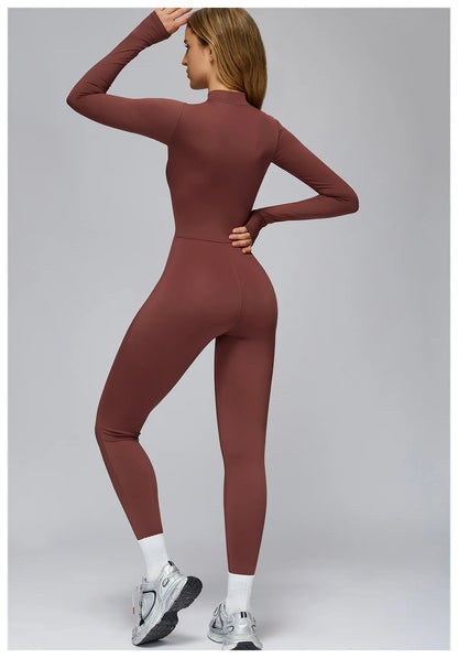 Women's Autumn/Winter Fitness Jumpsuit Tight-Fitting Fleece-Lined Yoga Jumpsuit Outdoor Thermal Jumpsuit Running & Fitness Wear