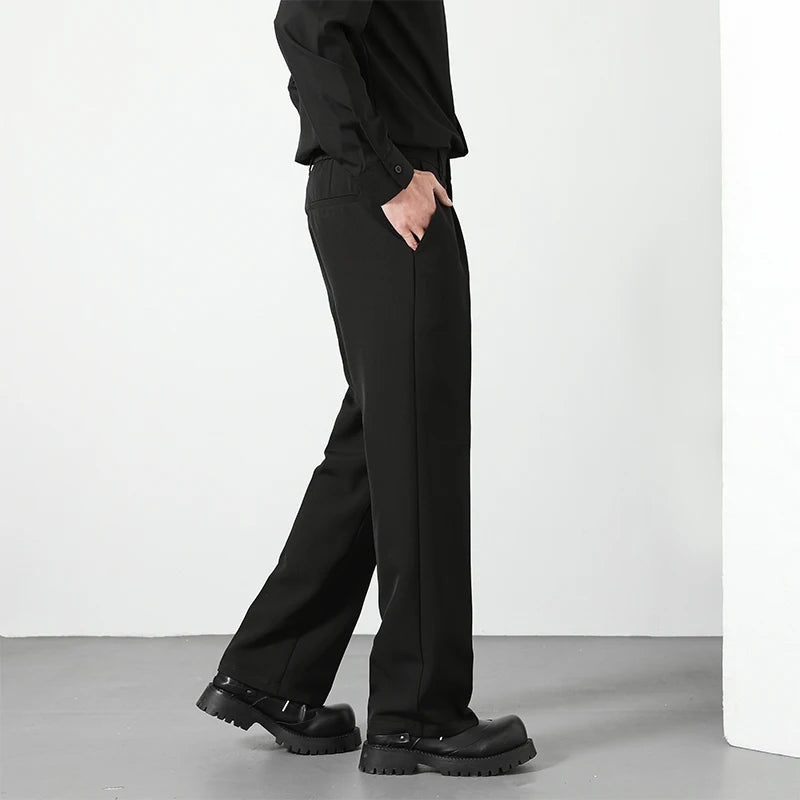 2025 Men's Loose Suit Pants Classic Straight Solid Color Drape Elastic Business Office Worker Casual Trousers Brown Khaki Gray