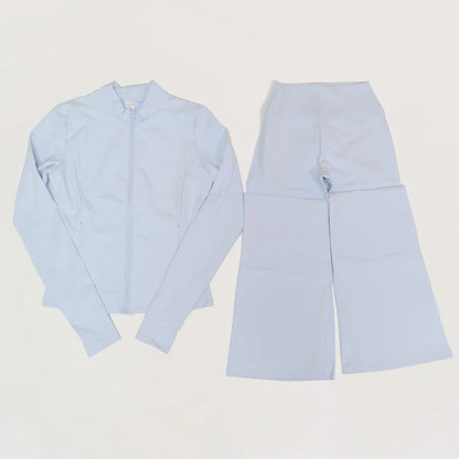 Women's Long Sleeve Sports Jacket with Pocket Outdoor Fall/Winter Gym Suit Yoga Workout Two-Piece Fitness Outfit Female