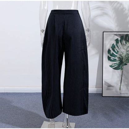 Fashion Chic Irregular Striped Long Pants For Women High Waist Loose Trouser 2025 Autumn Winter Fashion Female Daily Casual Pant