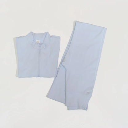 Women's Long Sleeve Sports Jacket with Pocket Outdoor Fall/Winter Gym Suit Yoga Workout Two-Piece Fitness Outfit Female